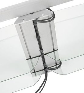 Vægbeslag til fladskærm Vogel's DFP 2105 i lys grå metal, med drejeligt armsystem og synlige kabler, set fra siden