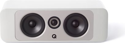 Q acoustics Concept 90 hvid lakeret center højttaler, set forfra, 2 runde sorte højttalere og 1 sort diskant i midten