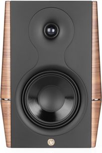 Diffusore da scaffale hi‑fi Gold Note A3 EVO II in noce opaco, frontale nero con grande woofer e tweeter centrale