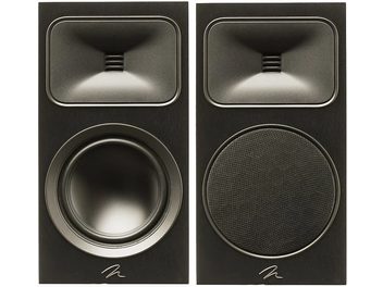 Enceinte bibliothèque MartinLogan Foundation B2 noir mat, vue de face et arrière, haut-parleurs, grille, port bass-reflex