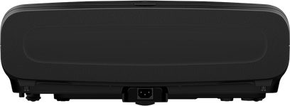 Epson EB-QB1000, vista posteriore, corpo rettangolare nero, connettore di alimentazione centrale, piedini regolabili