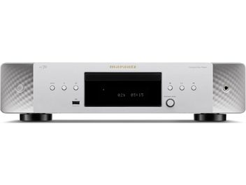 Marantz CD 70 hifi-cd-speler in goudzilver, vooraanzicht met centraal zwart display en hoofdtelefoonaansluiting
