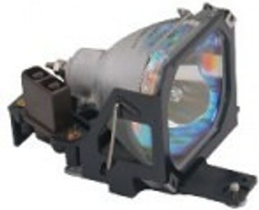 Reservepære fra Optoma til EP709-videoprojektor, perspektivisk forfra, grå kabinet med gennemsigtig linse