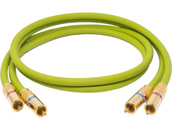 Câble audio analogique RCA Van den Hul The Wave vert vif avec quatre connecteurs RCA dorés à bagues rouge et bleue
