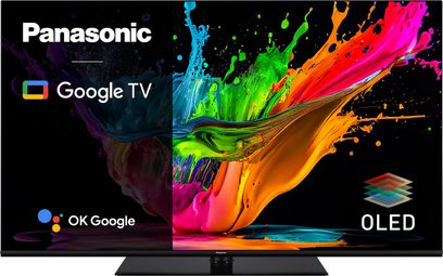 Panasonic TX-42MZ800E OLED-TV, der viser et farverigt og dynamisk billede af en malingsstænk