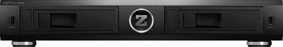 Zappiti Duo 4K HDR netværksaudioafspiller, set forfra, sort front med hvidt "Z"-logo, to drevbåse, USB-porte og SD-kortlæser
