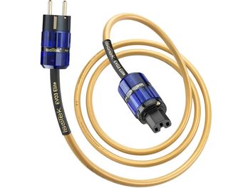 Câble d'alimentation secteur IsoTek EVO3 Elite, longueur 2 mètres, connecteurs Schuko et IEC C15, gaine jaune translucide