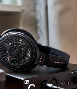 Casque Sennheiser HD 660S2 noir, oreillette gauche gros plan, grille métallique protégeant haut-parleur, arceau rembourré