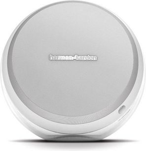 Głośnik Harman Kardon NOVA 2.0 w kolorze białym, widok z przodu, okrągły kształt, biała maskownica pokrywająca przednią część