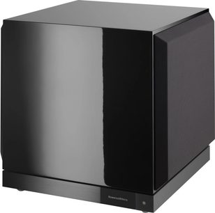 Bowers & Wilkins DB1D sort lakeret subwoofer, kubisk form, front og sideflader synlige