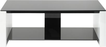 Erard Smart sort og metal audio-/videomøbel med 2 hylder og 1 lukket midterskab, set forfra