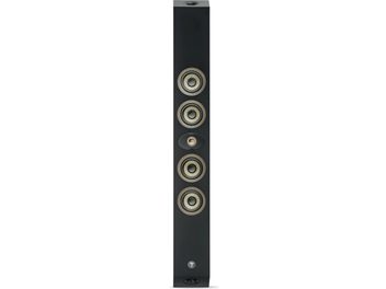 Cassa acustica Focal On Wall 302 nero satinato, vista frontale, cabinet rettangolare stretto nero satinato con cinque altoparlanti tra cui quattro medi a membrana in fibra beige, tweeter centrale e porta bass-reflex circolare in basso