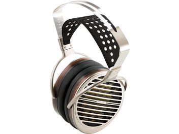 Відкриті Hi-Fi навушники Hifiman Susvara, вигляд зліва. Чорні перфоровані чашки, срібляста дужка та амбушури
