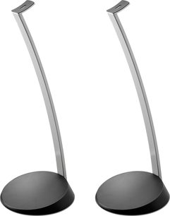 To Focal Hip højttalerfødder til Sib Evo i sort, lavet af buet metal, med cirkulær base og slanke, lange ben