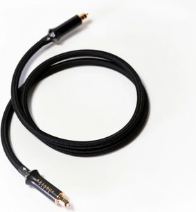 Cablu digital optic Advance Paris Link Optical cu înveliș din nailon împletit negru, conectori Toslink cilindrici negri cu capete placate cu aur și marcaj auriu al mărcii, vedere de sus