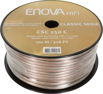 Reproduktorový kabel Enova HIFI CSC 250 C v roli, průhledný plášť s viditelnými měděnými vodiči