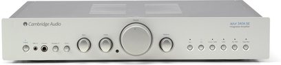 Front view of a Cambridge Audio azur 340A SE light gray integrated hi-fi stereo amplifier, front view