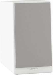 Altavoz de estantería Sonoro Orchestra (gen 2) blanco mate, vista frontal, rejilla acústica gris cubriendo toda la parte delantera