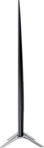 Samsung UE49KS7000 fladskærms-TV, set fra siden, flad skærm, sort metalramme og -fod, slank rektangulær form