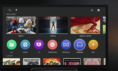 Úvodní obrazovka multimediálního přehrávače Zidoo Z10 PRO zobrazující náhledy filmů, televizních seriálů a videí