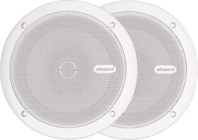 Inbouw plafondluidsprekers ArtSound MDC64.2 wit, set van twee ronde metalen roosters