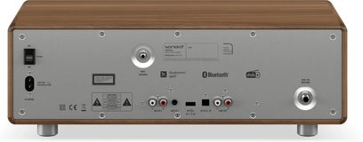 Radio da tavolo FM o digitale Internet Sonoro Prestige noce - argento vista posteriore con pannello metallico, connettori e antenne