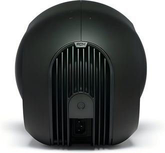 DEVIALET Phantom Ultimate 108 dB Deep Forest hangszóró hátsó nézet, sötétzöld fém és műanyag, szellőzőrácsok, gomb, IEC csatlakozó