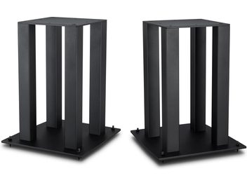 Par høyttalerstativer Mofi Electronics SourcePoint 10 svarte med søyler, sett i trekvart vinkel