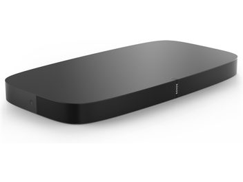 Soundbar Sonos PLAYBASE černá, pohled zepředu, podlouhlý obdélníkový tvar se zaoblenými rohy, matný povrch