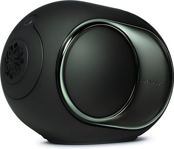 Enceinte DEVIALET Phantom Ultimate 98 dB Deep Forest, temno zelena plastika, metaliziran bočni obroč, pogled iz treh četrtin