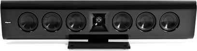 Kompakt Klipsch Gallery G-28 sort højttaler, set forfra, med 7 runde højttalere og en central USB-port