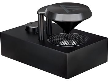 Super-tweeter Fyne Audio S-Trax i sort metal, rektangulær base, konisk diffuser, hexagonalt gitter, 3/4-visning