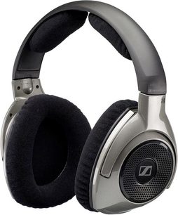 Sennheiser RS-180 trådlösa öppna hörlurar, grå och svart färg, ovala öronkuddar, vadderad justerbar huvudbygel