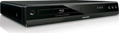 Philips BDP2500 sort 4K Blu-ray-afspiller, set forfra, blå LED-display, blankt frontpanel, trykfølsomme knapper