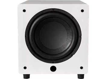 Subwoofer cúbico blanco mate Velodyne Impact X10, woofer negro de 10", 2 puertos, 4 pies negros