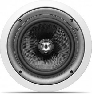Focal Custom IC 108-T indbygget højttaler, hvid, tæt forfra, med sort rund højttaler i midten