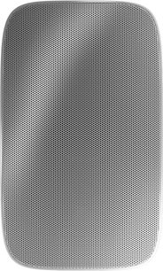 Bowers & Wilkins AM1 hvid, udendørshøjttaler set forfra, hvid plastikramme med afrundede hjørner og stor perforeret metalfrontgrill