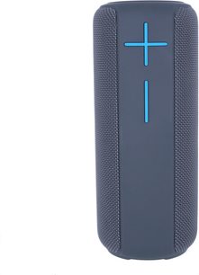 Bluetooth-højttaler Yourban Getone 30 grå MK2, set forfra, cylindrisk form, blå volumeknapper, tekstureret overflade