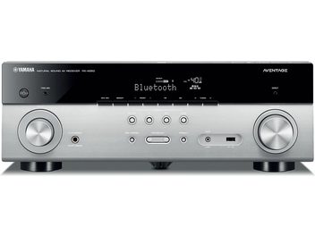 Yamaha RX-A550 titano namų kino stiprintuvas, priekinis vaizdas, priekinė dalis, mygtukai, rankenėlės, ekranas, USB prievadai ir ausinių lizdas