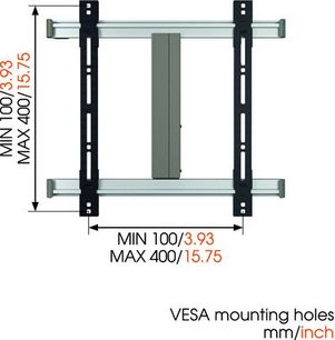 Vægmonteret TV-beslag VESA, 100x100 til 400x400 mm, min. 100/3,93 maks. 400/15,75 tommer, sort metalramme