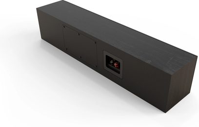 Klipsch RP-404C II ebony 2022-udgave sort center højttaler, set forfra, med to diskanthøjttalere og en diskant