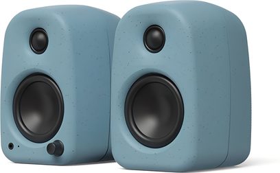 Coppia di diffusori Kanto UKI blu opaco, blu chiaro screziato con altoparlanti neri e pulsante frontale
