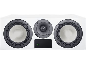 Diffusore Canton Smart GLE 5 S2 bianco opaco, formato orizzontale, tre altoparlanti circolari neri e argento sul frontale