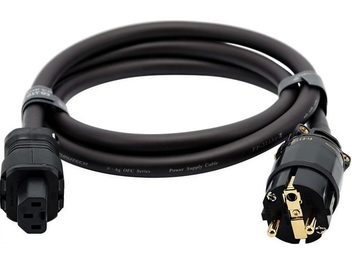 Câble d'alimentation secteur Furutech G-314 Ag-15 Plus E noir, connecteurs IEC et Schuko plaqués or, vue de face
