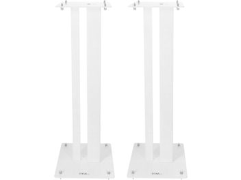 Enova HIFI MAJESTY 80 WH, iki beyaz hoparlör ayağı, ön görünüm, dikdörtgen yapı, kare taban, görünür vidalar
