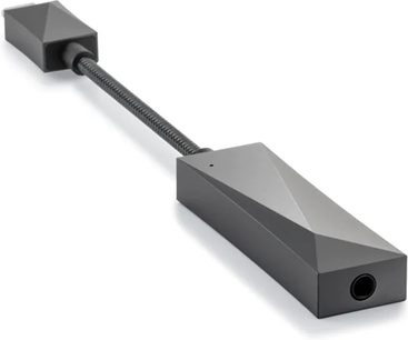 Bærbar audio-konverter Astell&Kern AK HC3 i mørkegrå aluminium, aflang form med stik i enderne, set oppefra