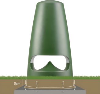 Cassa acustica da esterno Triangle Garden 7 verde, scocca liscia in metallo, vista frontale, corpo conico slanciato verde opaco con un'ampia apertura arcuata alla base