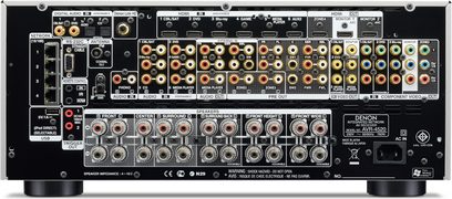 Denon AVR-4520 Schwarz Heimkino-Verstärker, Frontansicht, viele Anschlüsse und Tasten, digitale Anzeige