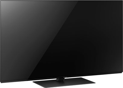 Panasonic TX-55FZ800E teler, must väljalülitatud lameekraan, eestvaade, mustal alusel