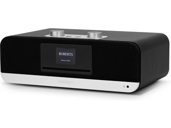 Roberts BLUTUNE 300 LE sort bordradio, sort front og aluminiumsstribe, centralt farvedisplay, øverste knapper
